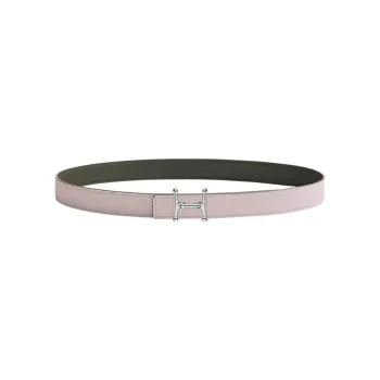 HERMES Classic Logo Mors H Silver Smooth Buckle Calfskin Double-Sided Leather Belts Women's Pink Width 24mm