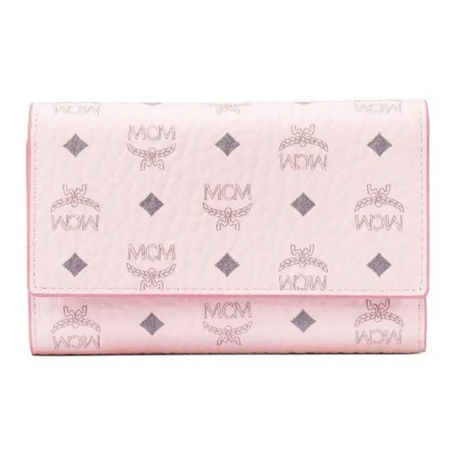 MCM Trifold Wallet Medium Visetos Powder Pink-0
