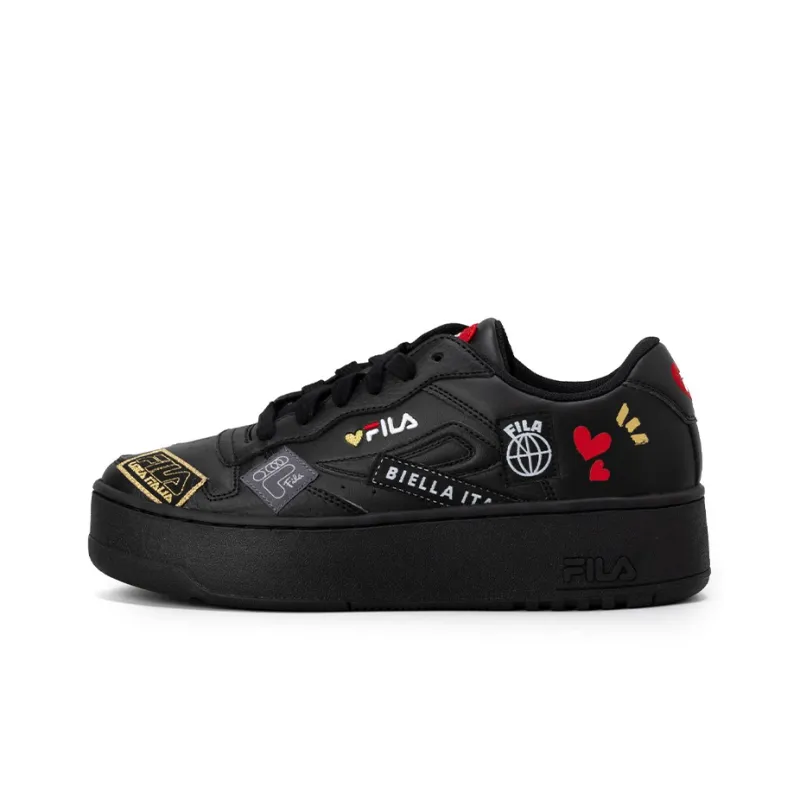 FILA FX-115 Heart Collage Anti-Slip Wear-Resistant Low-Top Skateboard Shoes Women's Black White Red-0