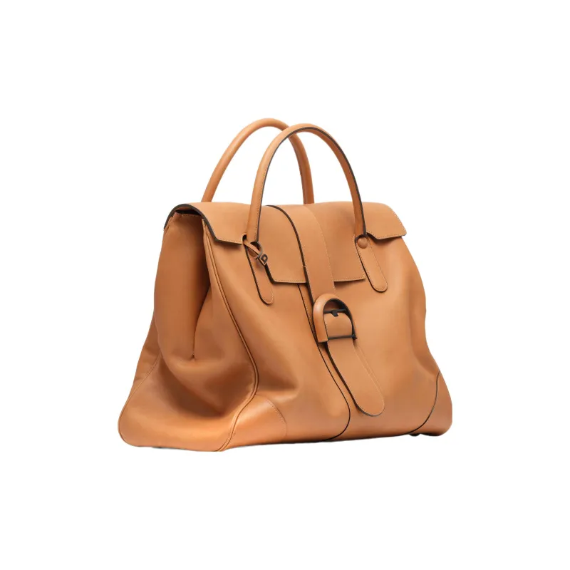 Delvau Smooth Dream Calf Calfskin Handbag Extra Large Unisex Caramel-1