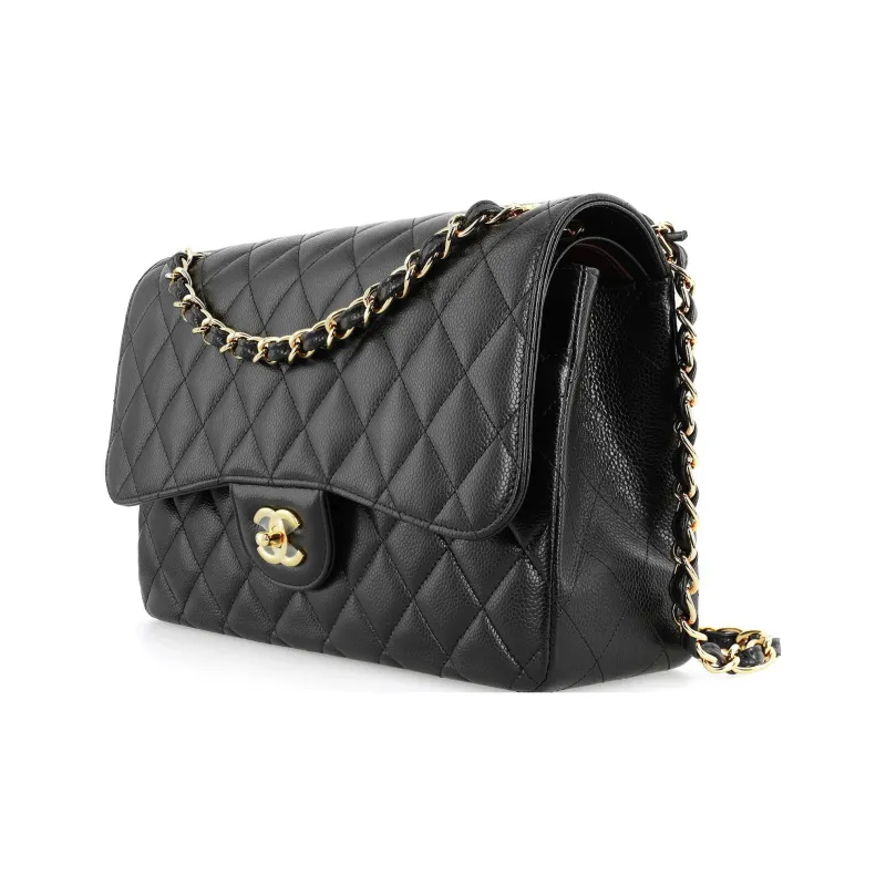 CHANEL Classic Flap CF Cow Leather And Gold Metal Flap Bag, Crossbody Bag, Shoulder Bag Tubas Women's Black-1