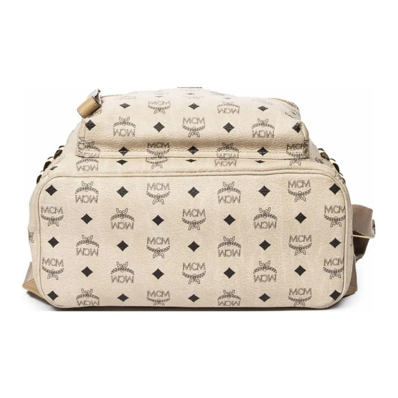 MCM Stark Backpack Visetos Side Studs Medium Beige-5