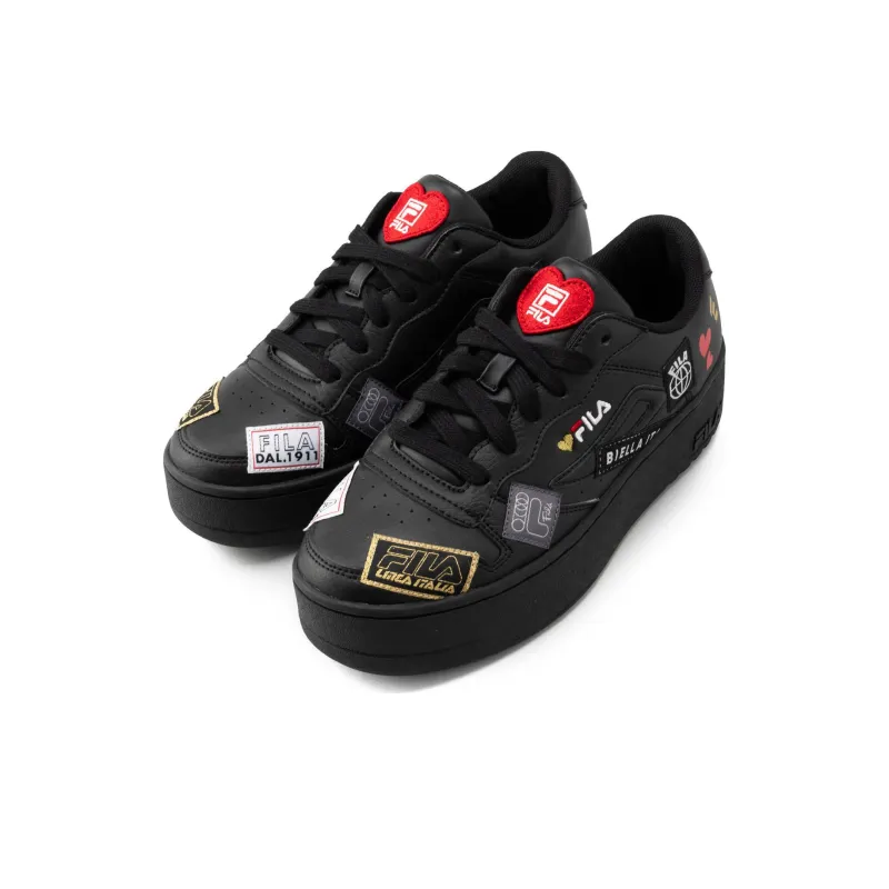 FILA FX-115 Heart Collage Anti-Slip Wear-Resistant Low-Top Skateboard Shoes Women's Black White Red-2