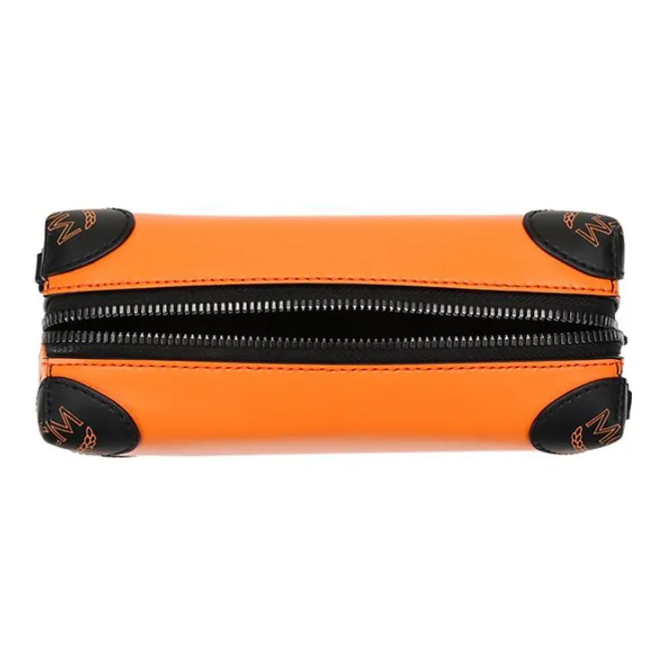 MCM Soft Berlin Visetos Leather Toiletry Bag, Box Bag, Shoulder Bag, Crossbody Bag Unisex Bright Orange-3