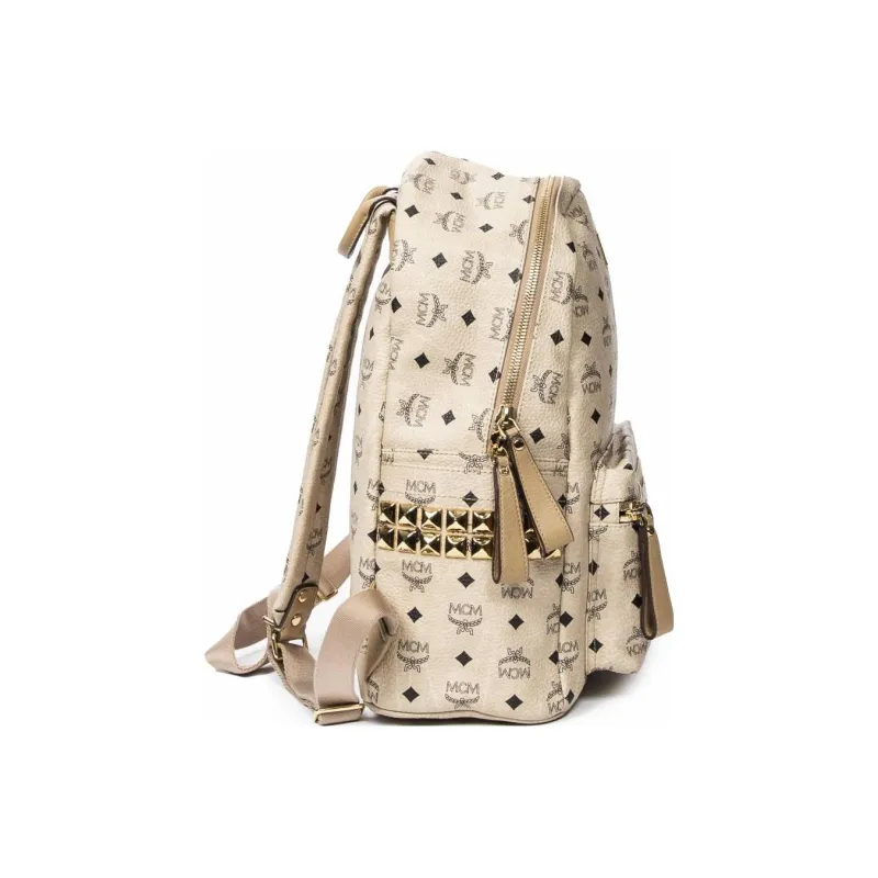 MCM Stark Backpack Visetos Side Studs Medium Beige-3