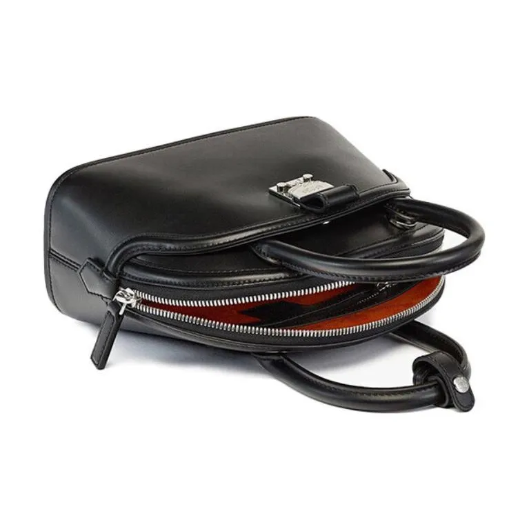 MCM Anna Visetos Cow Leather Shoulder Bag Crossbody Bag Handbag Small Size Women's Black-3