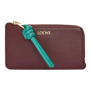 LOEWE Shiny Nappa Cow Leather Card Holder Women's Burgundy & Emerald