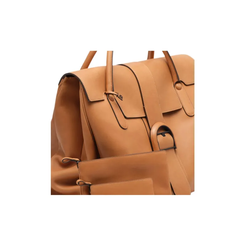 Delvau Smooth Dream Calf Calfskin Handbag Extra Large Unisex Caramel-5