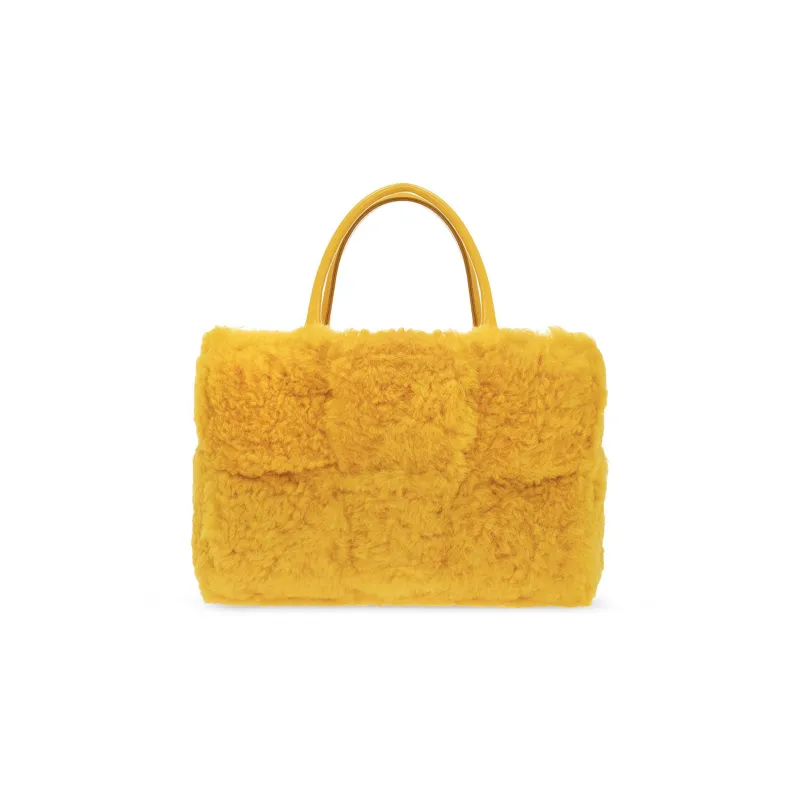 Bottega Veneta ARCO Shearling And Sheepskin Tote Bag Shopping Bag Handbag Small Size Women's Deep Yellow-2