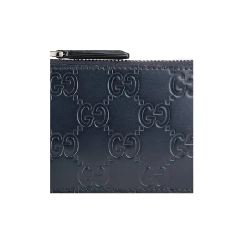 GUCCI Cow Leather Money Clip Wallet Card Holder Men's Blue-3