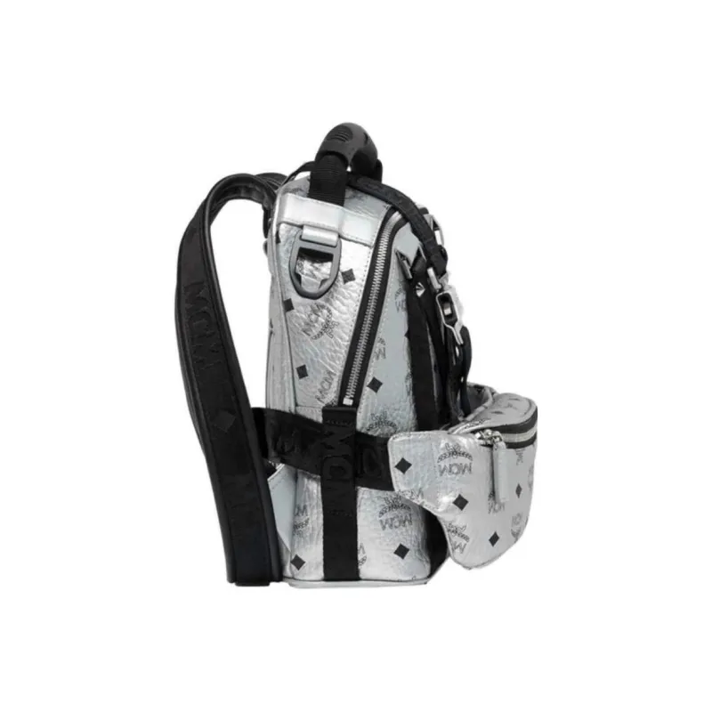 MCM Coated Canvas Backpack Regular Men's Silver-4