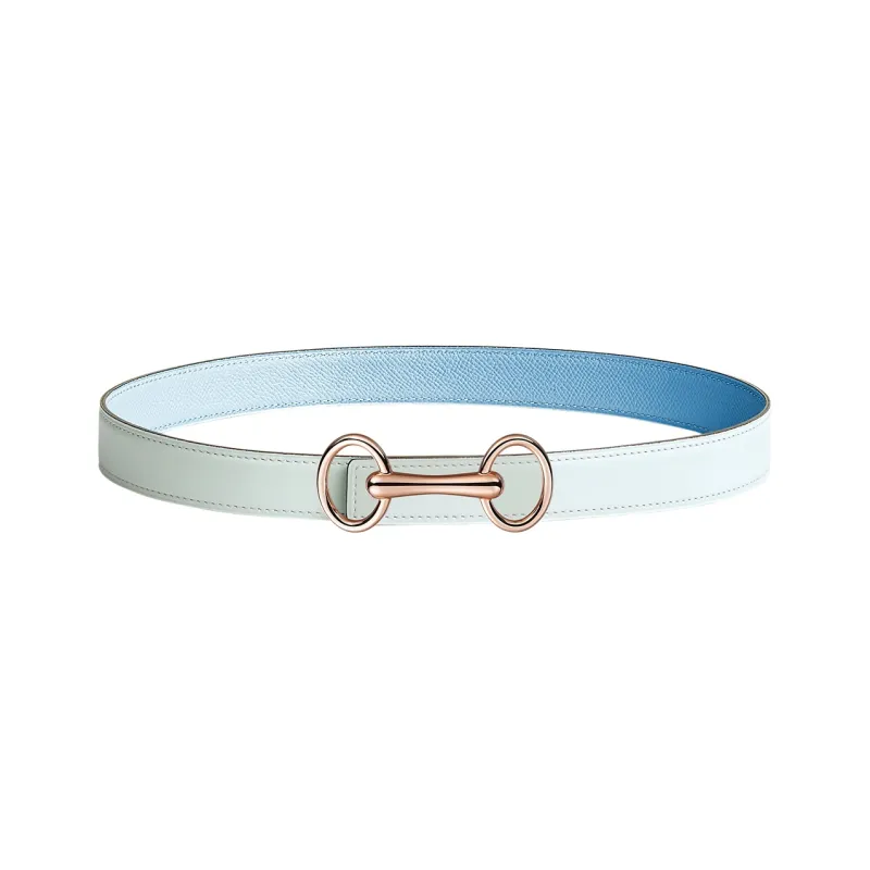 HERMES Heritage Rose Gold Smooth Buckle & Double-Sided Calfskin Leather Belts Women's Blue Width: 2.4cm-0