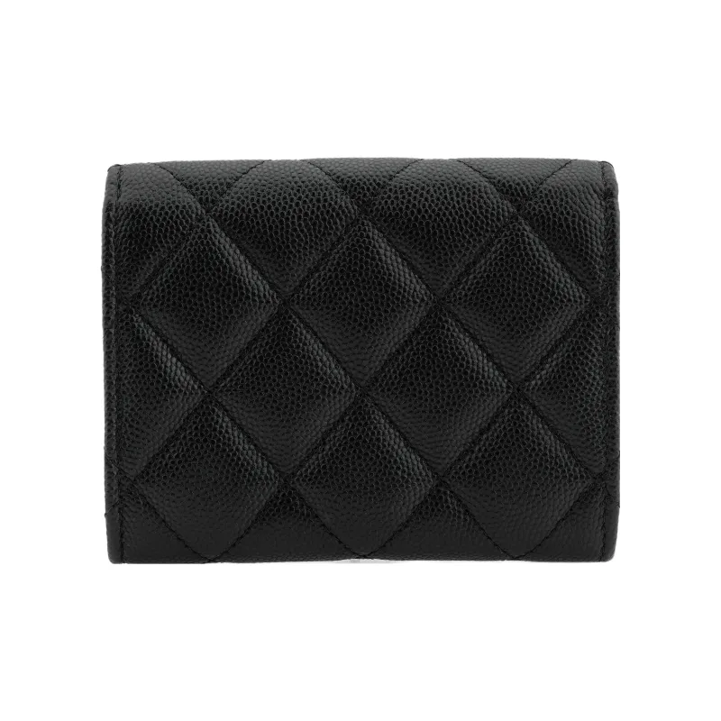 CHANEL Litchi Grain Cow Leather Card Holder, Coin Purse Women's Black-2