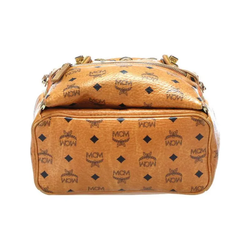 MCM Stark Visetos Coated Canvas Clutch Backpack Medium Size Unisex Brown Cognac-4