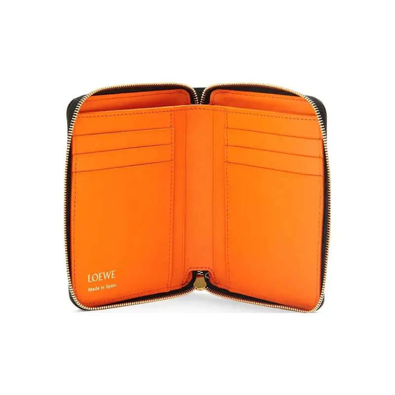 LOEWE Nappa Cow Leather Wallet Women's Black/Bright Orange-3