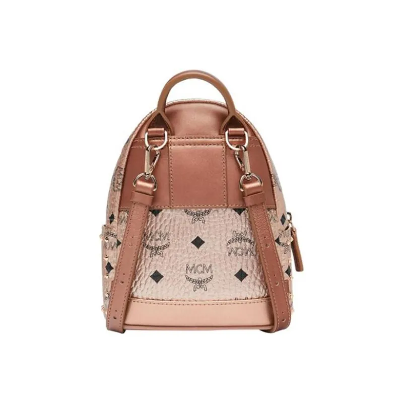 MCM Stark Bebe Boo Backpack Visetos Side Studs X Mini Champagne Gold-2