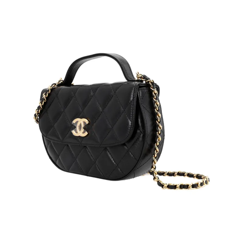 CHANEL Calfskin Messenger Bag, Crossbody Bag, Shoulder Bag Women's Black-1