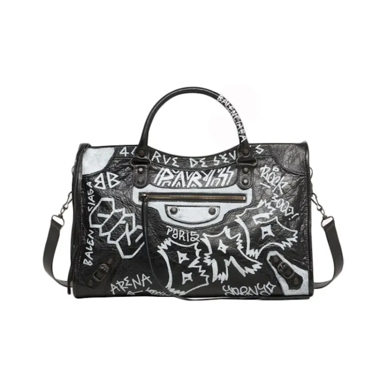 Balenciaga Classic City Graffiti Medium Black/White-0
