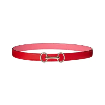 HERMES Heritage Buckle & Double-Sided Smooth Buckle Calfskin Leather Belts Women's Red Width: 2.4cm