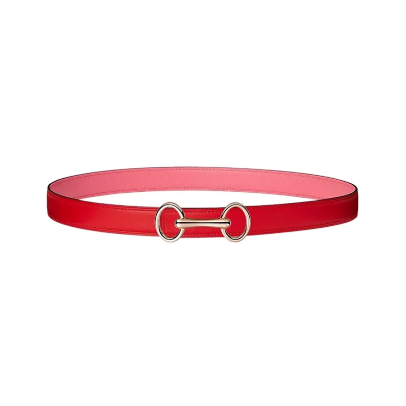 HERMES Heritage Buckle & Double-Sided Smooth Buckle Calfskin Leather Belts Women's Red Width: 2.4cm-0