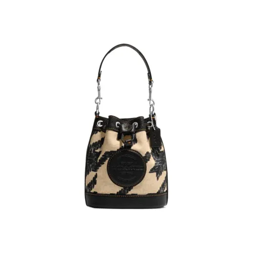 COACH Dempsey Leather Bucket Bags Shoulder Bags Handbags Mini Women's Milk Tea Beige With Black Accents