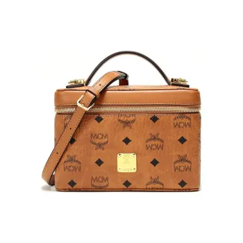 MCM Original Visetos Coated Canvas Makeup Case+Box+Bag+Handbag Small Size Women's Brown Cognac