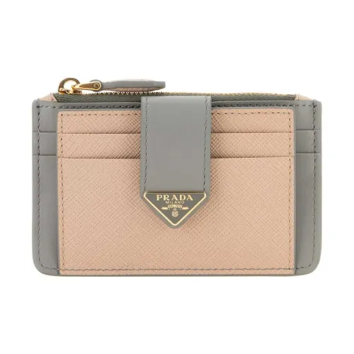 PRADA Leather Card Holder Women's Sand/Gray