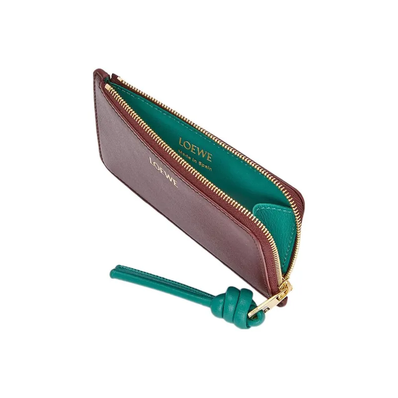 LOEWE Shiny Nappa Cow Leather Card Holder Women's Burgundy & Emerald-2