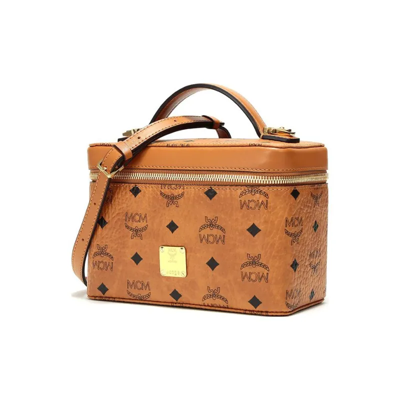 MCM Original Visetos Coated Canvas Makeup Case+Box+Bag+Handbag Small Size Women's Brown Cognac-2
