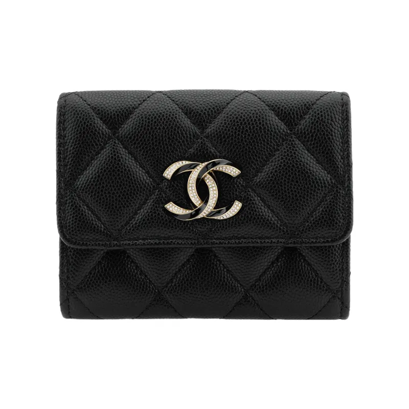 CHANEL Litchi Grain Cow Leather Card Holder, Coin Purse Women's Black-0