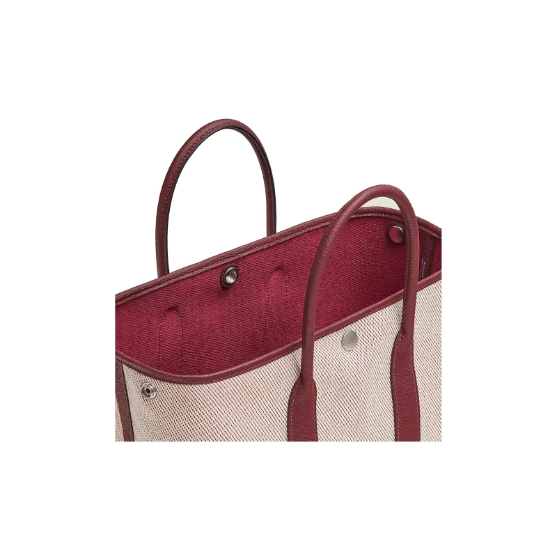 HERMES Garden Party Officier Canvas With Negonda Calfskin Garden Bag Handbag Regular Unisex Red Beige-2