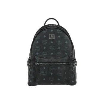 MCM Stark Visetos Coated Canvas Backpack Trumpets Unisex Black