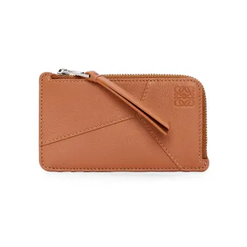 LOEWE Puzzle Cowhide Leather Card Holder Women's Tan