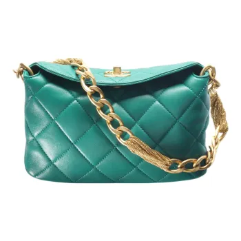 CHANEL Sheepskin Hobo Bag Shoulder Bag Trumpets Women's Dark Green