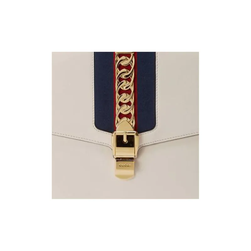 GUCCI Sylvie Leather Clutch Regular Women's White-5