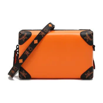 MCM Soft Berlin Visetos Leather Toiletry Bag, Box Bag, Shoulder Bag, Crossbody Bag Unisex Bright Orange