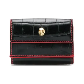 Alexander McQueen Cow Leather Card Holder Wallet Women's Black/Red