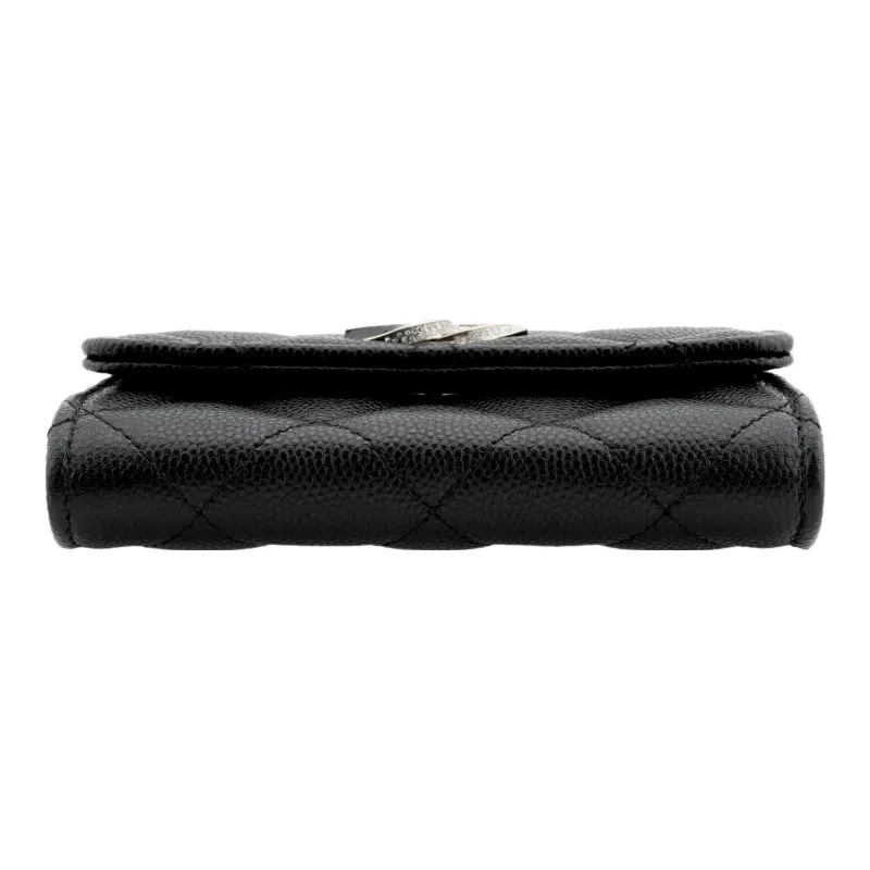 CHANEL Litchi Grain Cow Leather Card Holder, Coin Purse Women's Black-3