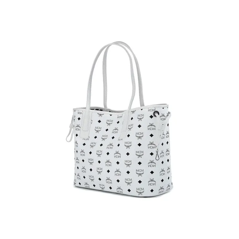 MCM Liz Visetos Canvas With Leather Tote Bag, Shopping Bag, Combo Bag, Handbag, Shoulder Bag Women's White-2