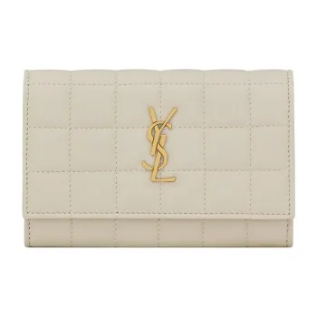 SAINT LAURENT CASSANDRE Lambskin Card Holder Wallet Small Size Women's White