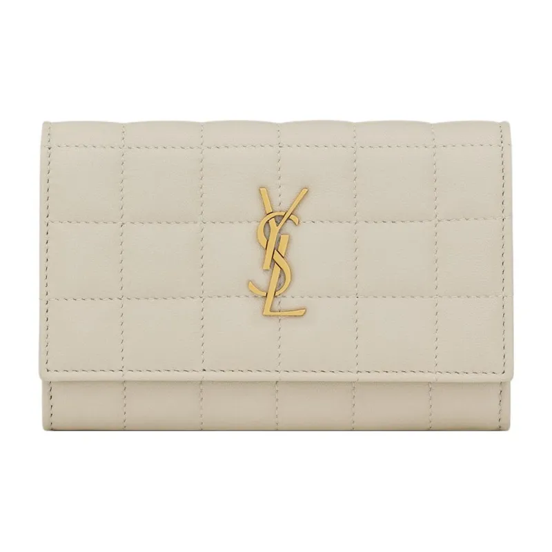 SAINT LAURENT CASSANDRE Lambskin Card Holder Wallet Small Size Women's White-0