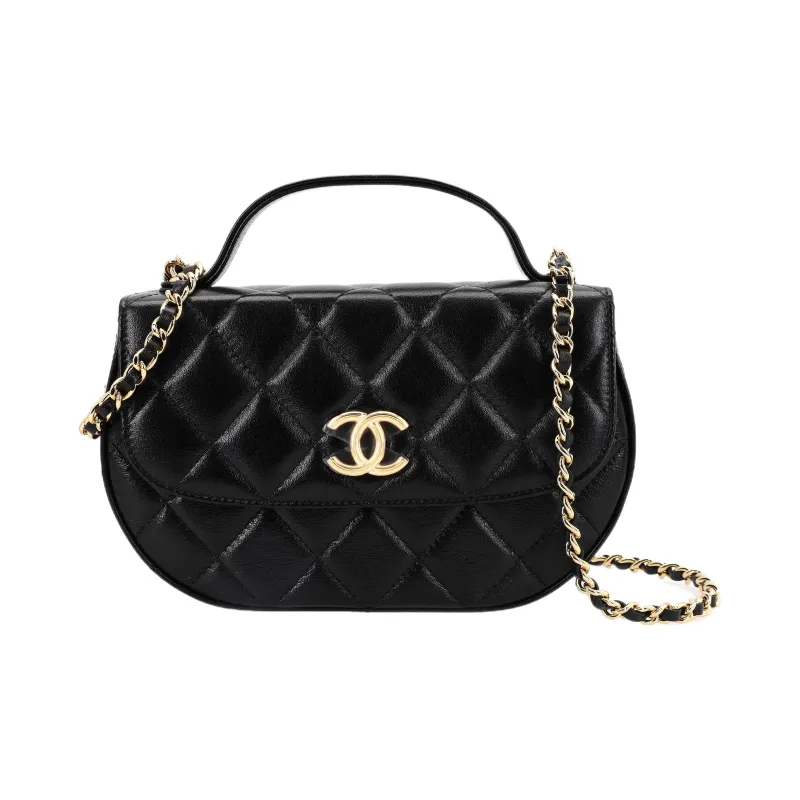 CHANEL Calfskin Messenger Bag, Crossbody Bag, Shoulder Bag Women's Black-0