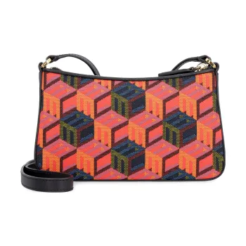 MCM Cowhide Patchwork Jacquard Fabric Shoulder Bag, Crossbody Bag Mini Women's Red