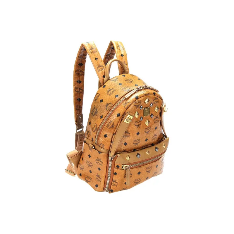 MCM Stark Visetos Coated Canvas Clutch Backpack Medium Size Unisex Brown Cognac-1
