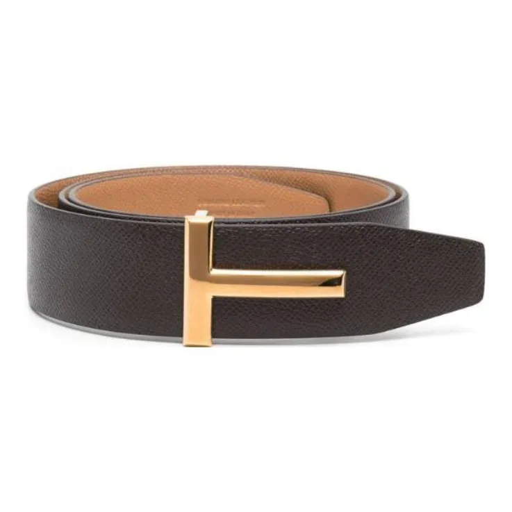 TOM FORD Letter Buckle Smooth Closure Calfskin Leather Belts Men's Brown-0