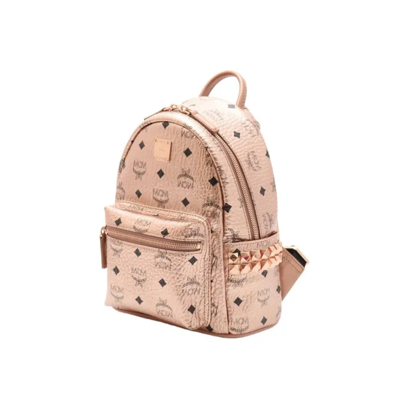 MCM Stark Visetos Canvas Backpacks Backpack Mini Women's Rose Gold Monogram-1
