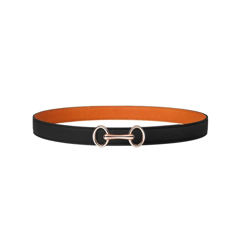 HERMES Heritage Letter With Buckle Smooth Buckle Calfskin Leather Belts Women's Black 2.4cm-0