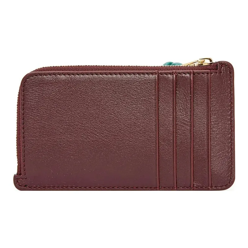 LOEWE Shiny Nappa Cow Leather Card Holder Women's Burgundy & Emerald-1
