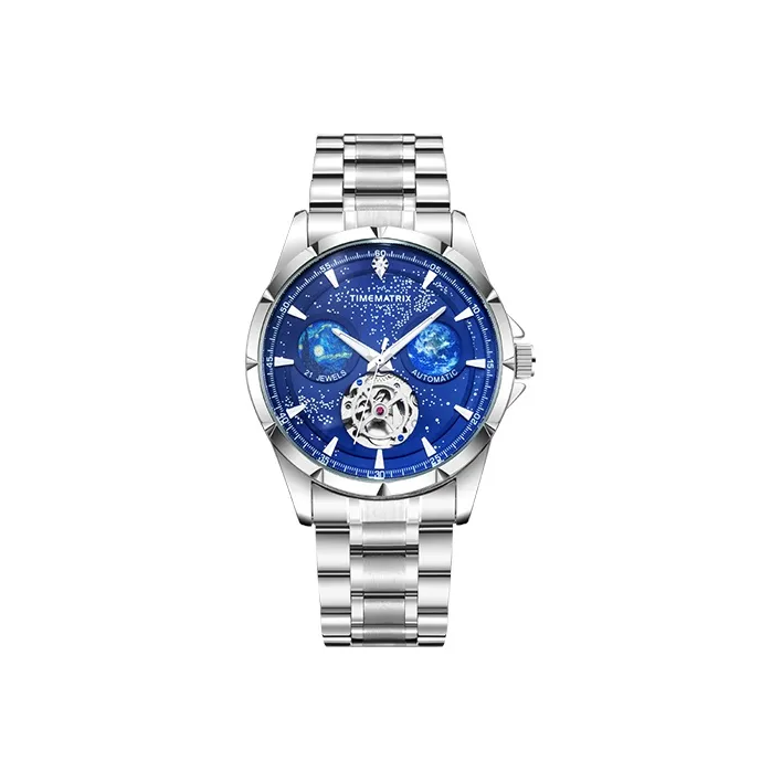 TIMEMATRIX Wrist Watch Automatic Mechanical Movement Stainless Steel Watchband Blue Dial Men's Watches TMX8319-0