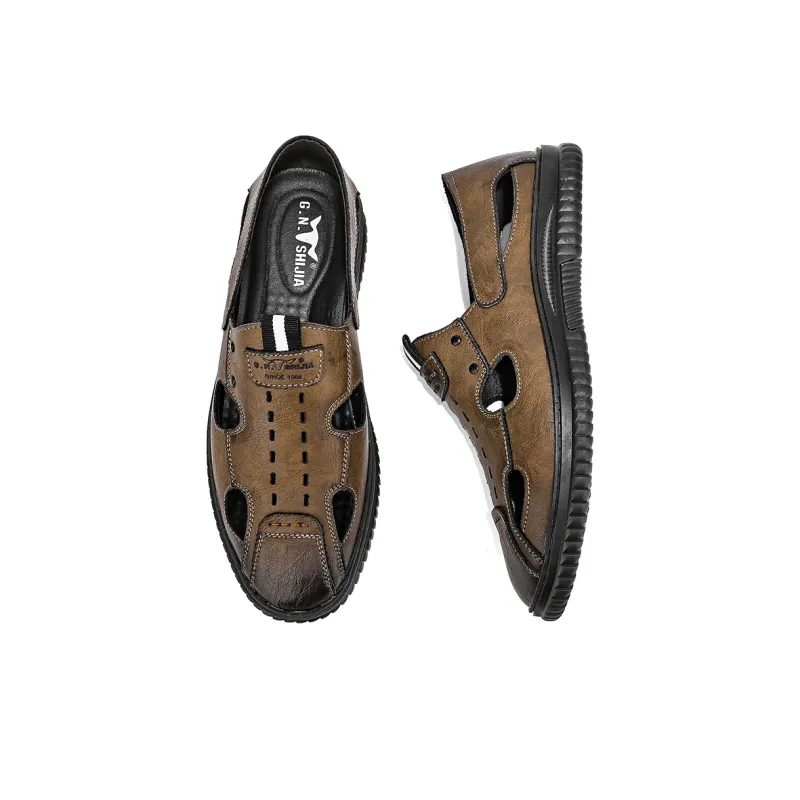 G.N.SHIJIA Casual Shoes Men Low Top Black/Dark Brown-4